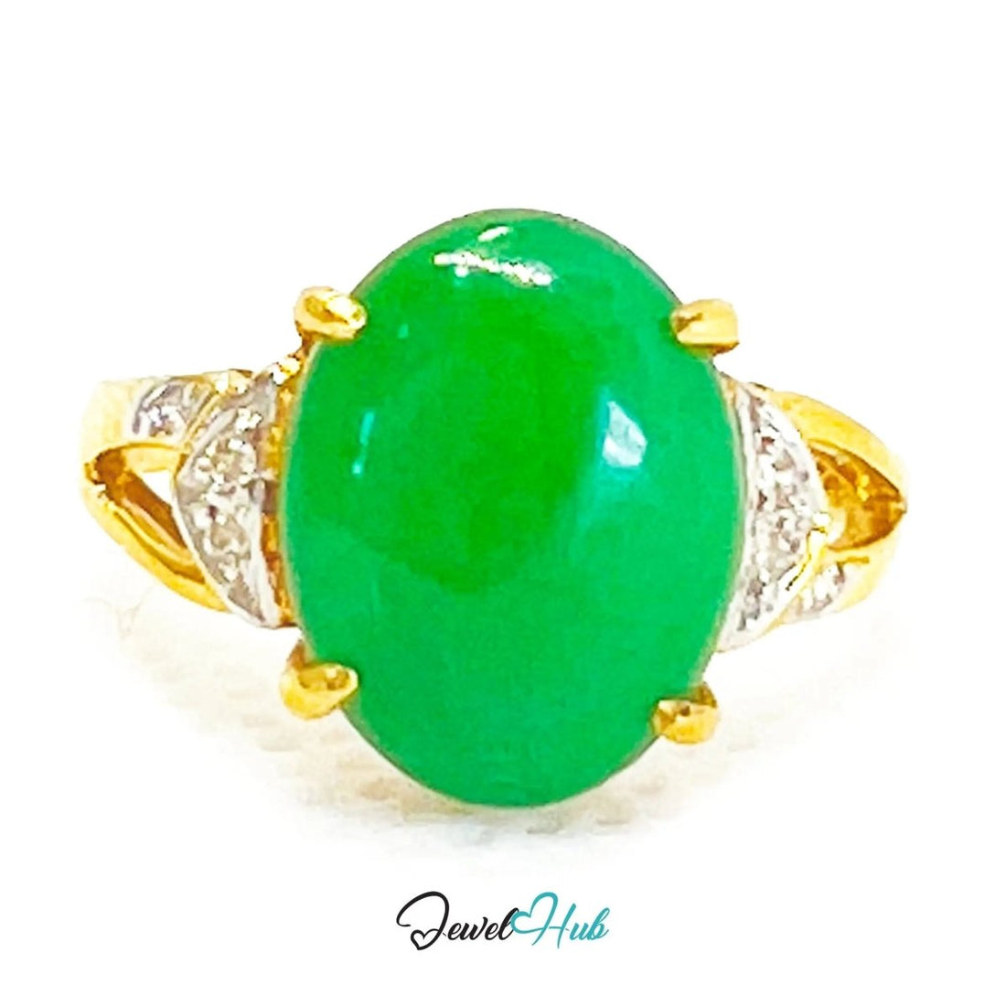 18k Gold Jade & Diamond Ring – Hallmarked (750) | UK N US 7 | Imperial Bloom - JewelHub.co.uk