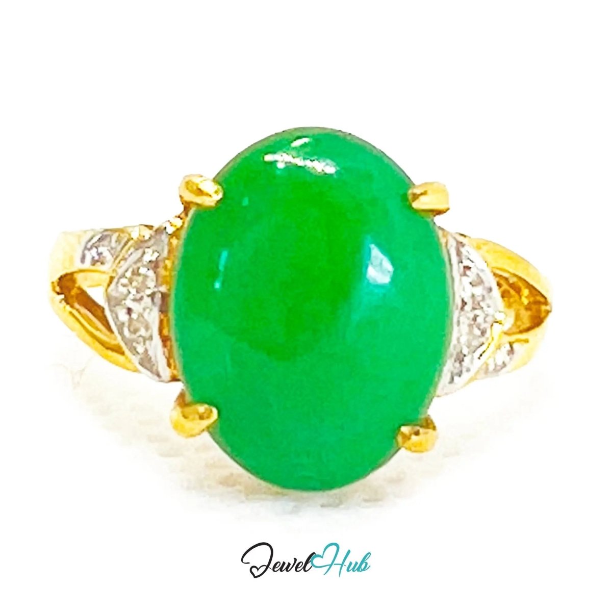 18k Gold Jade & Diamond Ring – Hallmarked (750) | UK N US 7 | Imperial Bloom - JewelHub.co.uk