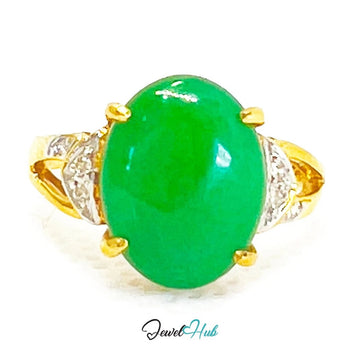 18k Gold Jade & Diamond Ring – Hallmarked (750) | UK N US 7 | Imperial Bloom - JewelHub.co.uk