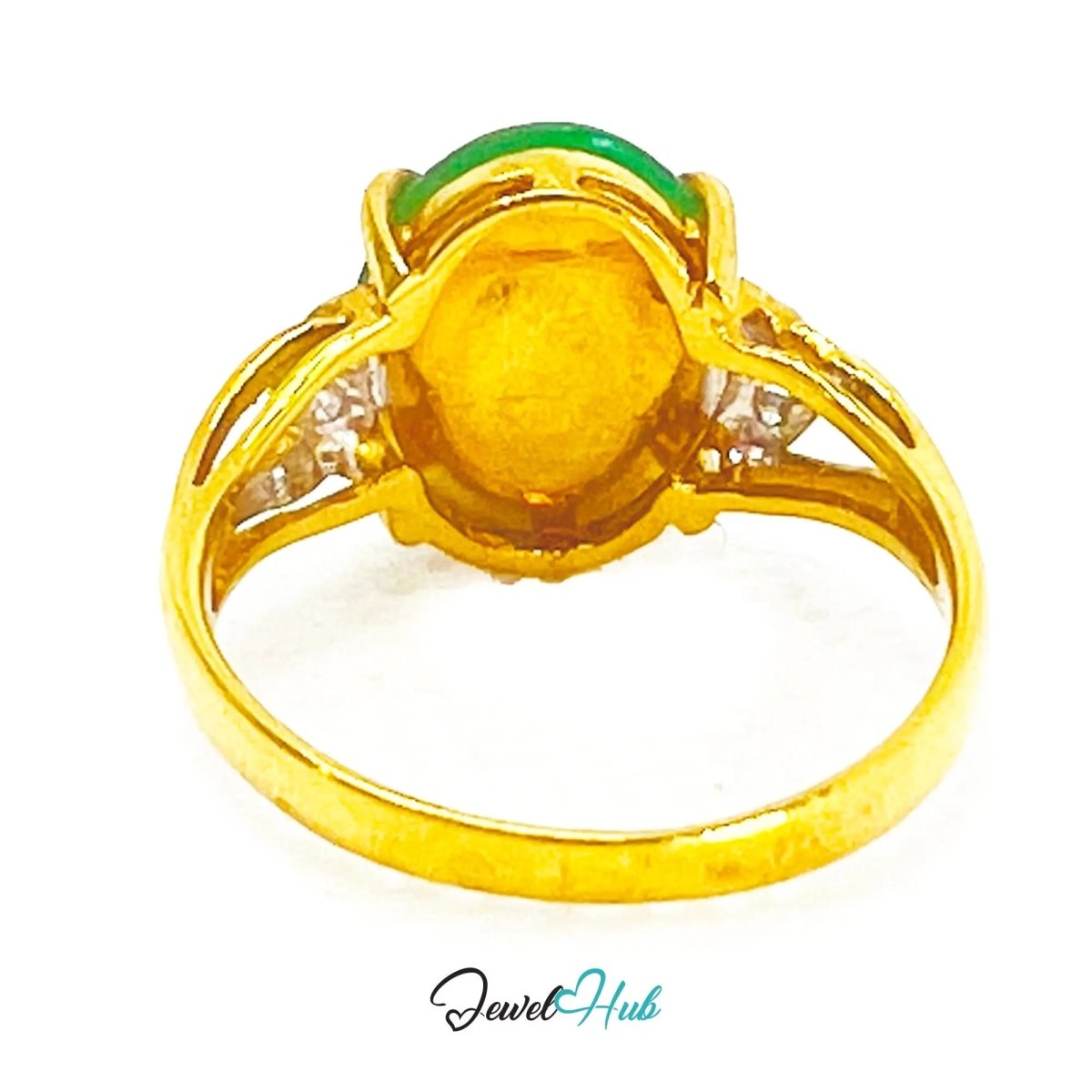 18k Gold Jade & Diamond Ring – Hallmarked (750) | UK N US 7 | Imperial Bloom - JewelHub.co.uk