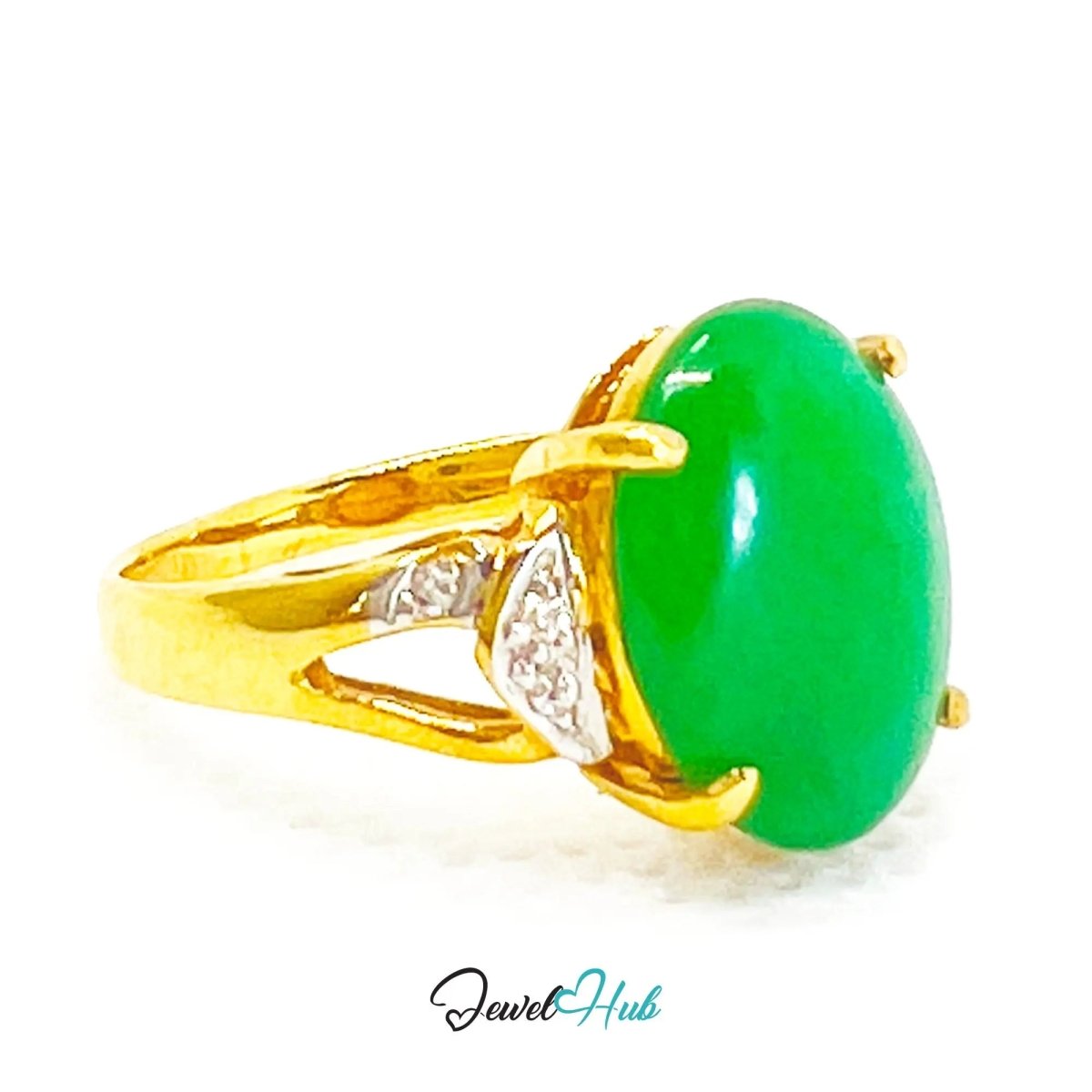 18k Gold Jade & Diamond Ring – Hallmarked (750) | UK N US 7 | Imperial Bloom - JewelHub.co.uk