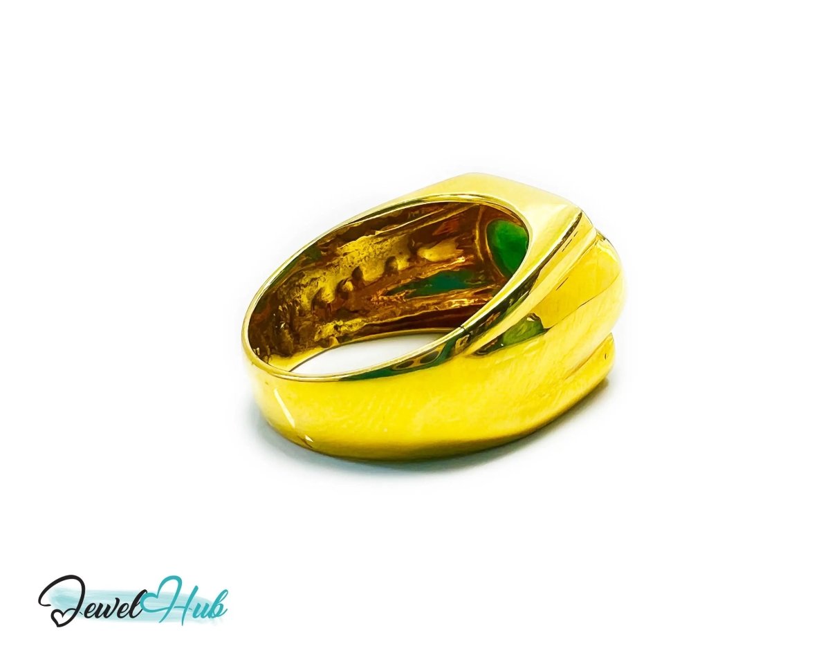18k Gold Jade & Diamond Ring - Hallmarked (750) | UK R US 9 | Oval Jade & 0.48ct Diamonds - JewelHub.co.uk