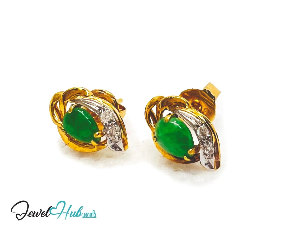 18K Gold Jade & Diamond Stud Earrings – Whisper of Elegance - JewelHub.co.uk