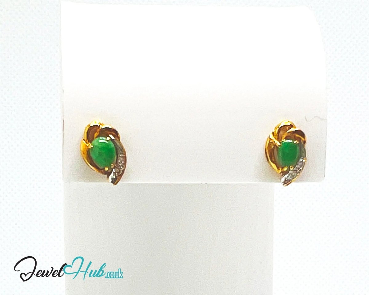 18K Gold Jade & Diamond Stud Earrings – Whisper of Elegance - JewelHub.co.uk