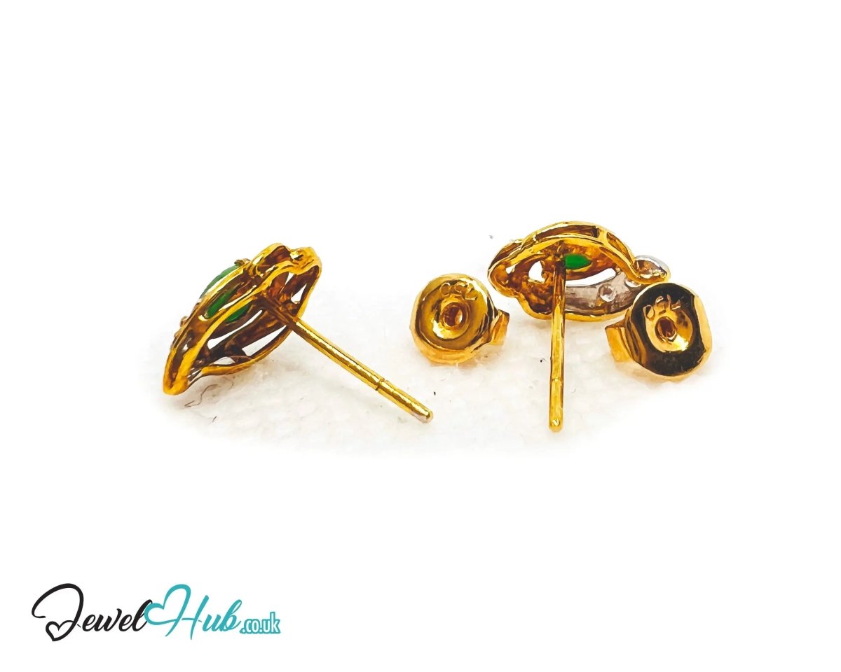 18K Gold Jade & Diamond Stud Earrings – Whisper of Elegance - JewelHub.co.uk