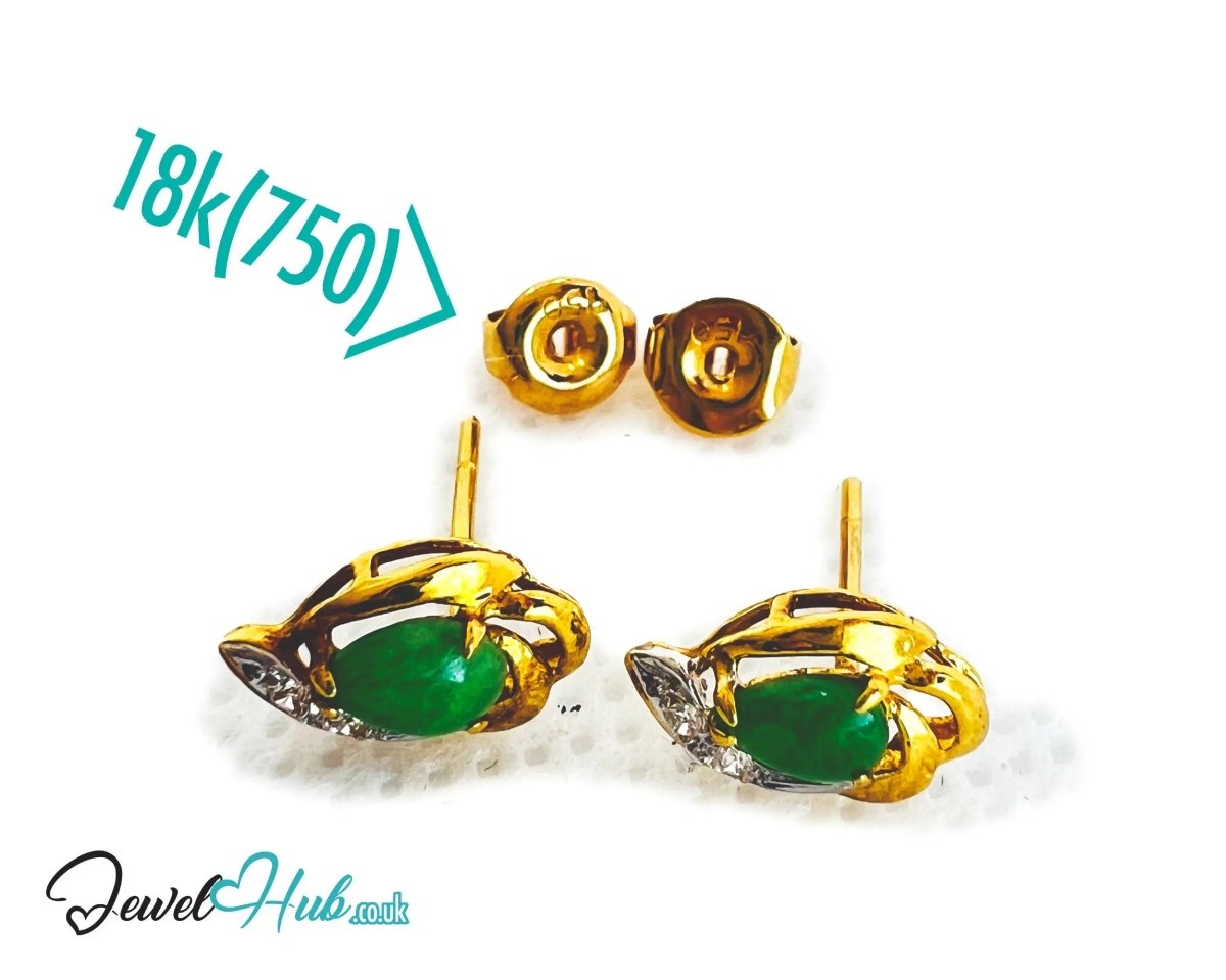 18K Gold Jade & Diamond Stud Earrings – Whisper of Elegance - JewelHub.co.uk