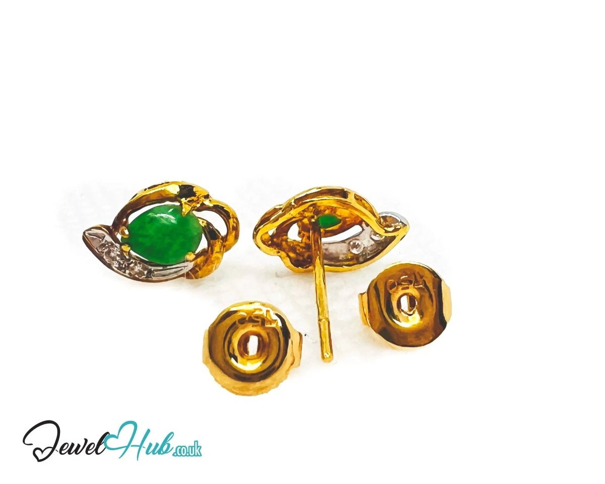 18K Gold Jade & Diamond Stud Earrings – Whisper of Elegance - JewelHub.co.uk