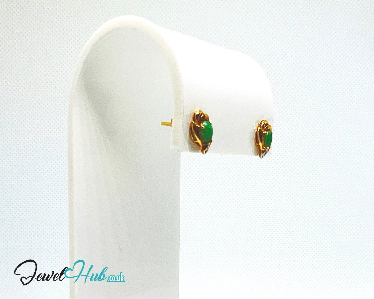 18K Gold Jade & Diamond Stud Earrings – Whisper of Elegance - JewelHub.co.uk