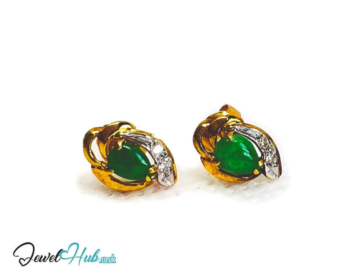 18K Gold Jade & Diamond Stud Earrings – Whisper of Elegance - JewelHub.co.uk