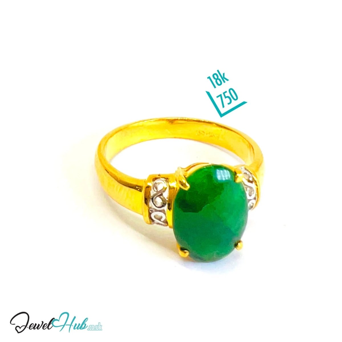 18K Gold Jade Ring · 1.65ct Oval Jade · UK M · US 6.5 · Classic Prong - Set Band - JewelHub.co.uk