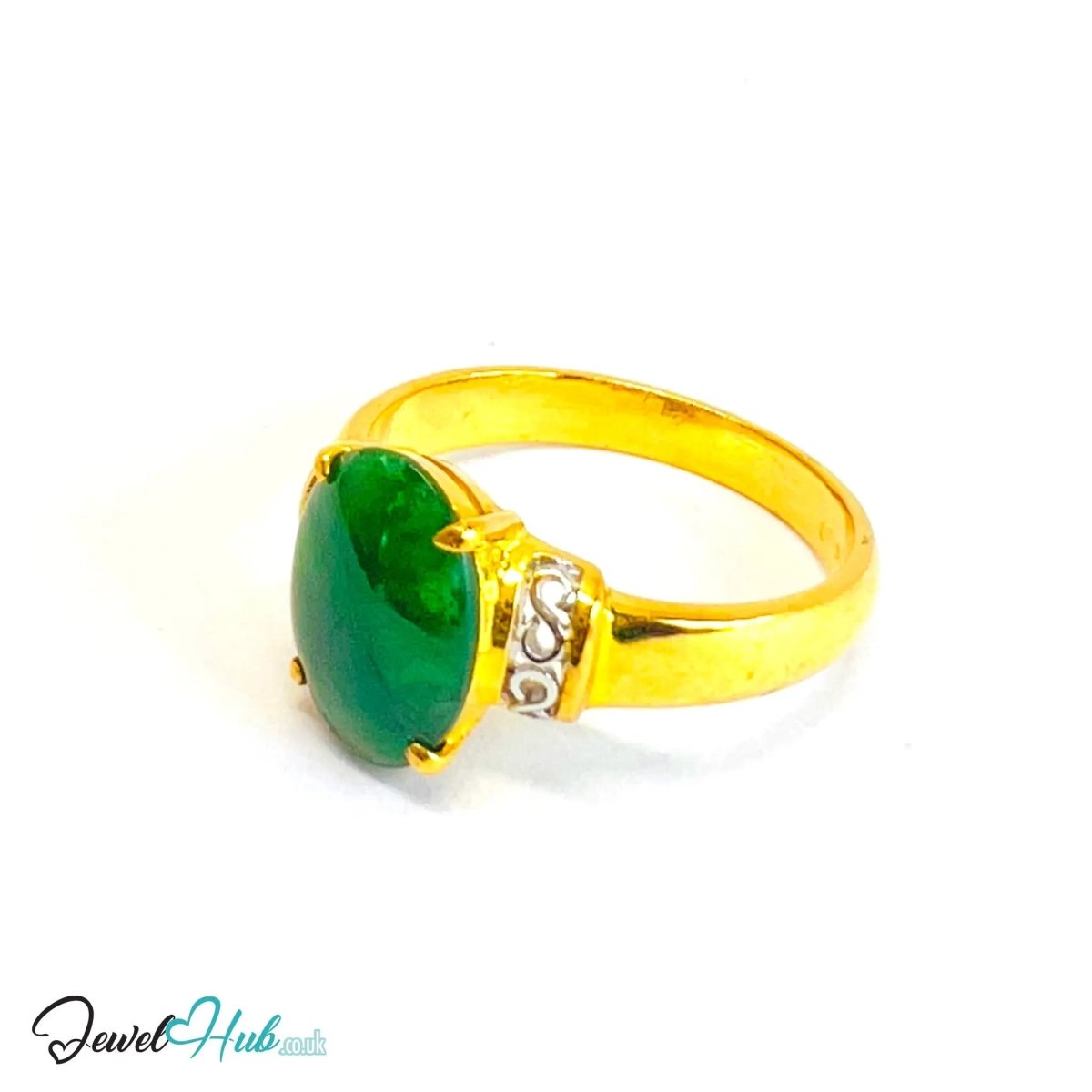 18K Gold Jade Ring · 1.65ct Oval Jade · UK M · US 6.5 · Classic Prong - Set Band - JewelHub.co.uk
