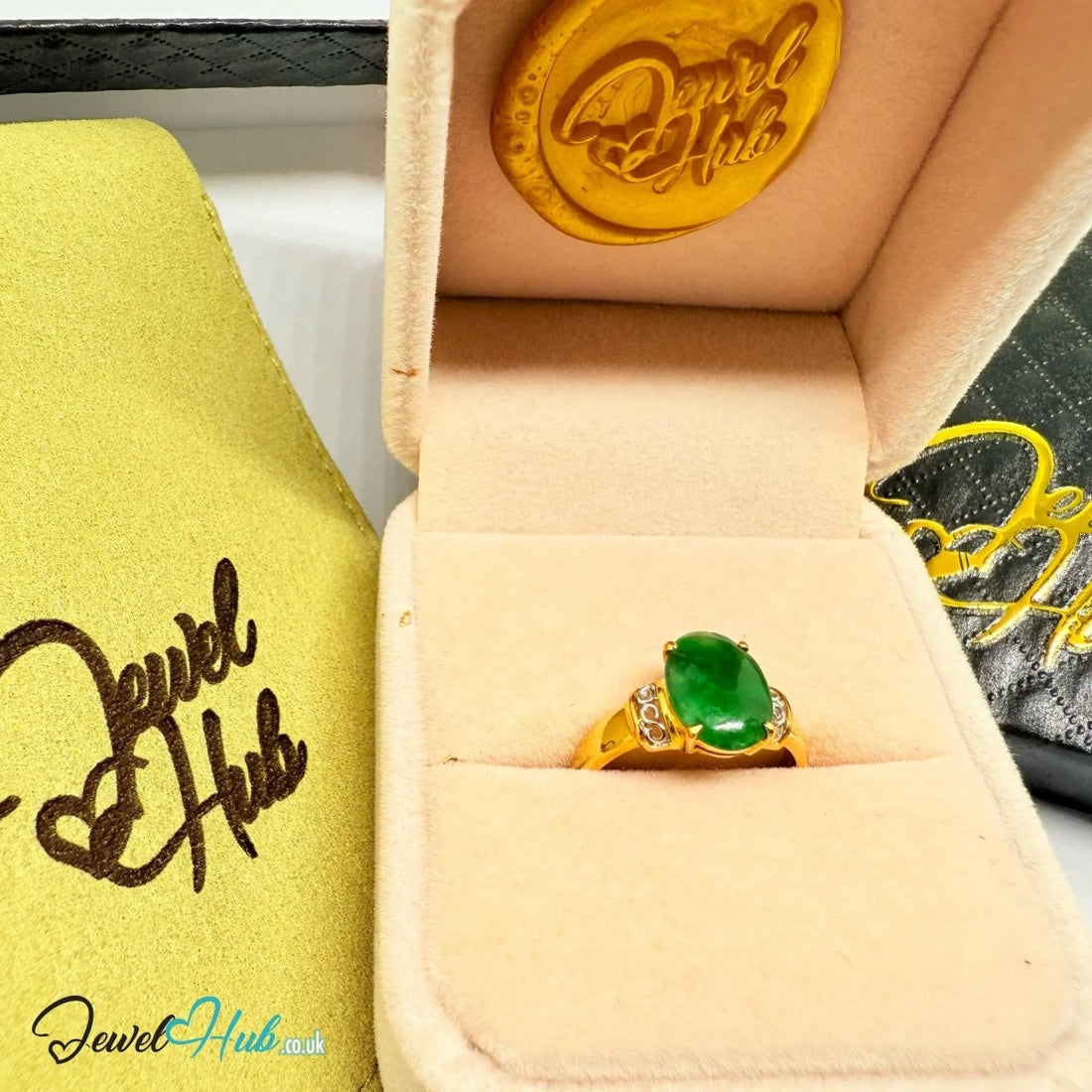 18K Gold Jade Ring · 1.65ct Oval Jade · UK M · US 6.5 · Classic Prong - Set Band - JewelHub.co.uk