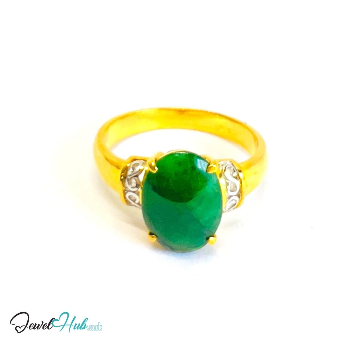 18K Gold Jade Ring · 1.65ct Oval Jade · UK M · US 6.5 · Classic Prong - Set Band - JewelHub.co.uk