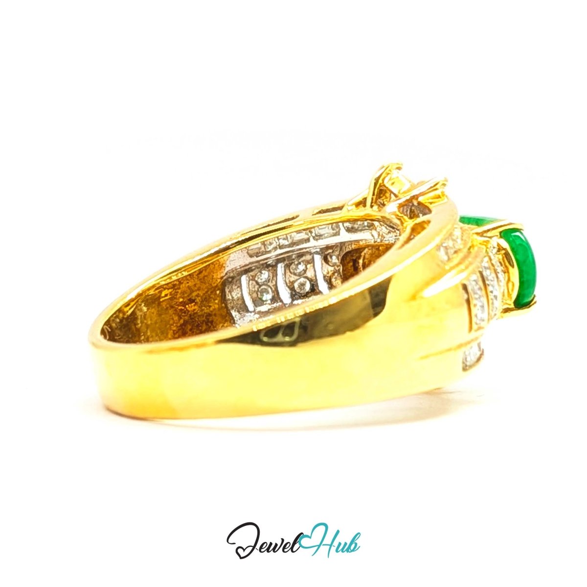 18K Gold Jade Tablet Natural Diamond Ring | 0.92ct Est - JewelHub.co.uk