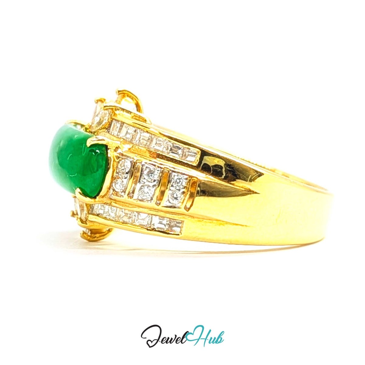 18K Gold Jade Tablet Natural Diamond Ring | 0.92ct Est - JewelHub.co.uk