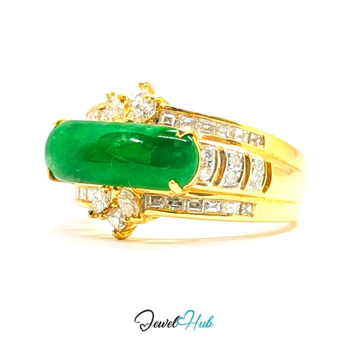 18K Gold Jade Tablet Natural Diamond Ring | 0.92ct Est - JewelHub.co.uk