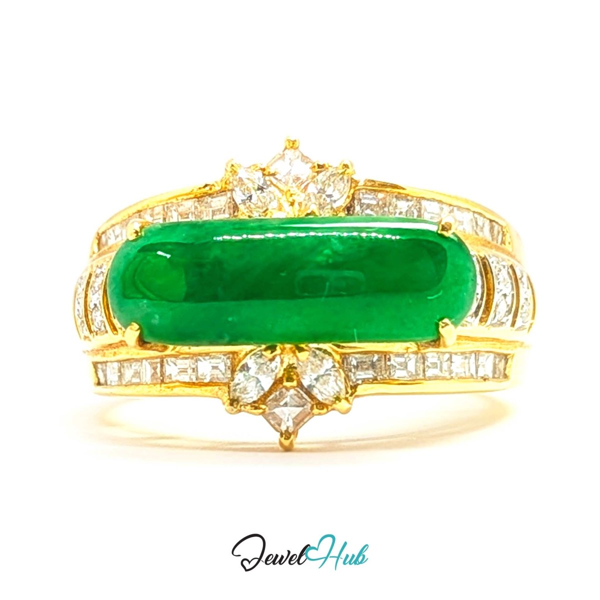 18K Gold Jade Tablet Natural Diamond Ring | 0.92ct Est - JewelHub.co.uk