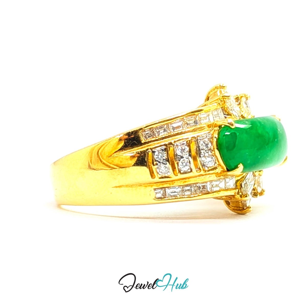 18K Gold Jade Tablet Natural Diamond Ring | 0.92ct Est - JewelHub.co.uk