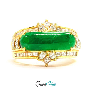 18K Gold Jade Tablet Natural Diamond Ring | 0.92ct Est - JewelHub.co.uk