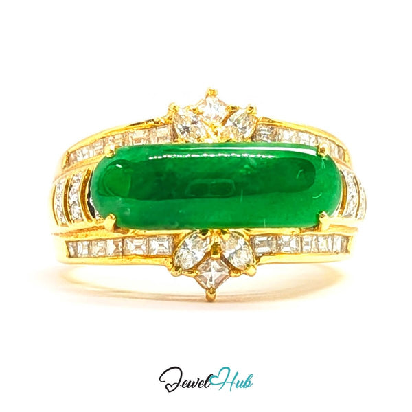 18K Gold Jade Tablet Natural Diamond Ring | 0.92ct Est - JewelHub.co.uk