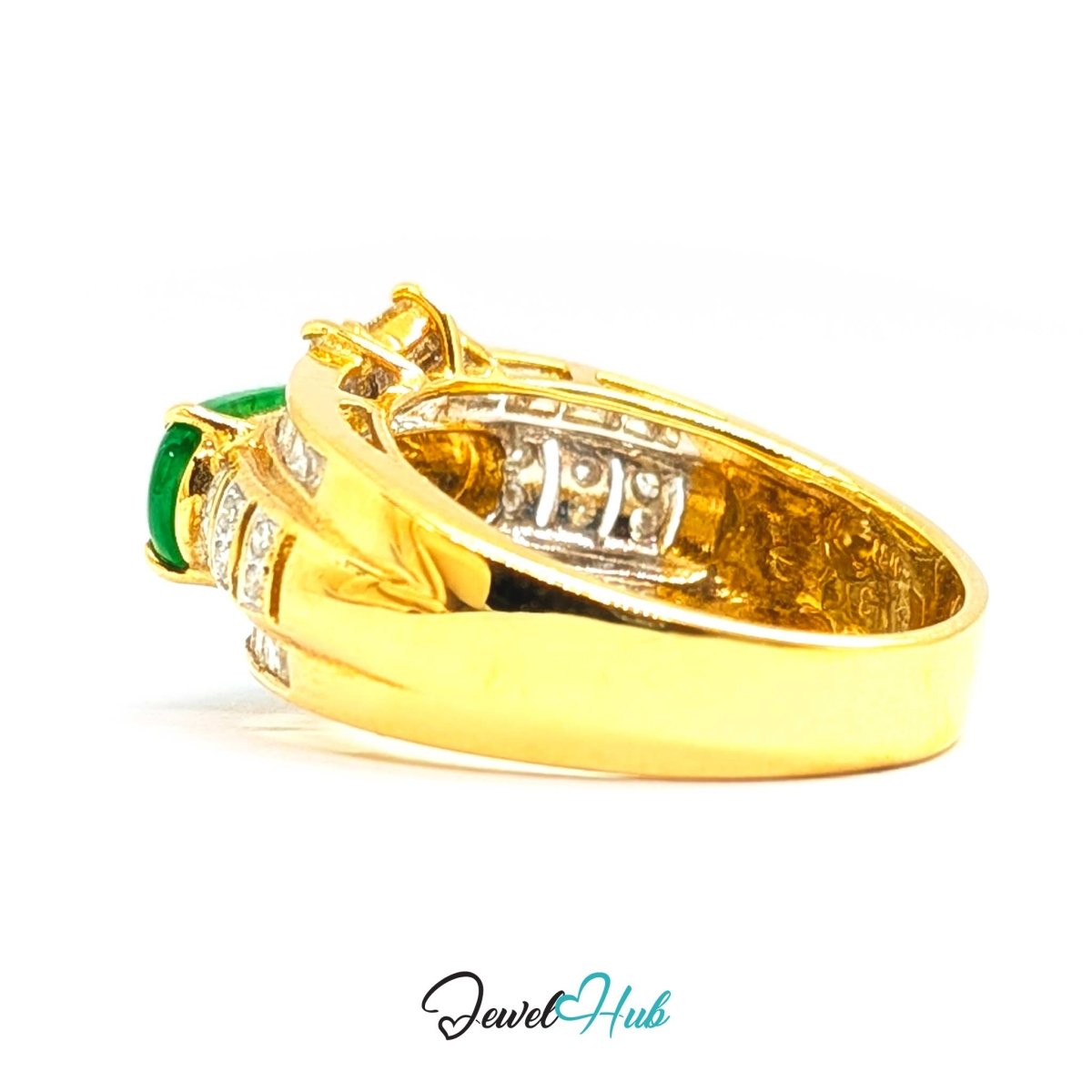 18K Gold Jade Tablet Natural Diamond Ring | 0.92ct Est - JewelHub.co.uk
