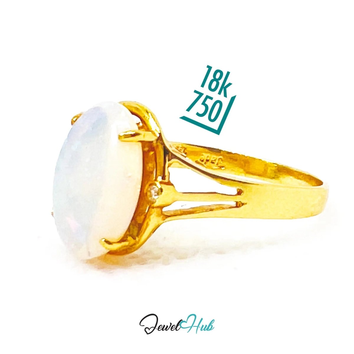 18K Gold Luxury Cabochon Cut Opal Ring – Hallmarked (750) | UK M US 6.5 | October Birthstone - JewelHub.co.uk