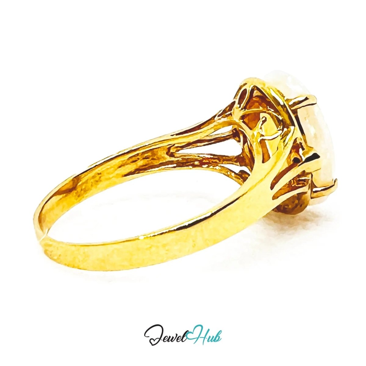 18K Gold Luxury Cabochon Cut Opal Ring – Hallmarked (750) | UK M US 6.5 | October Birthstone - JewelHub.co.uk