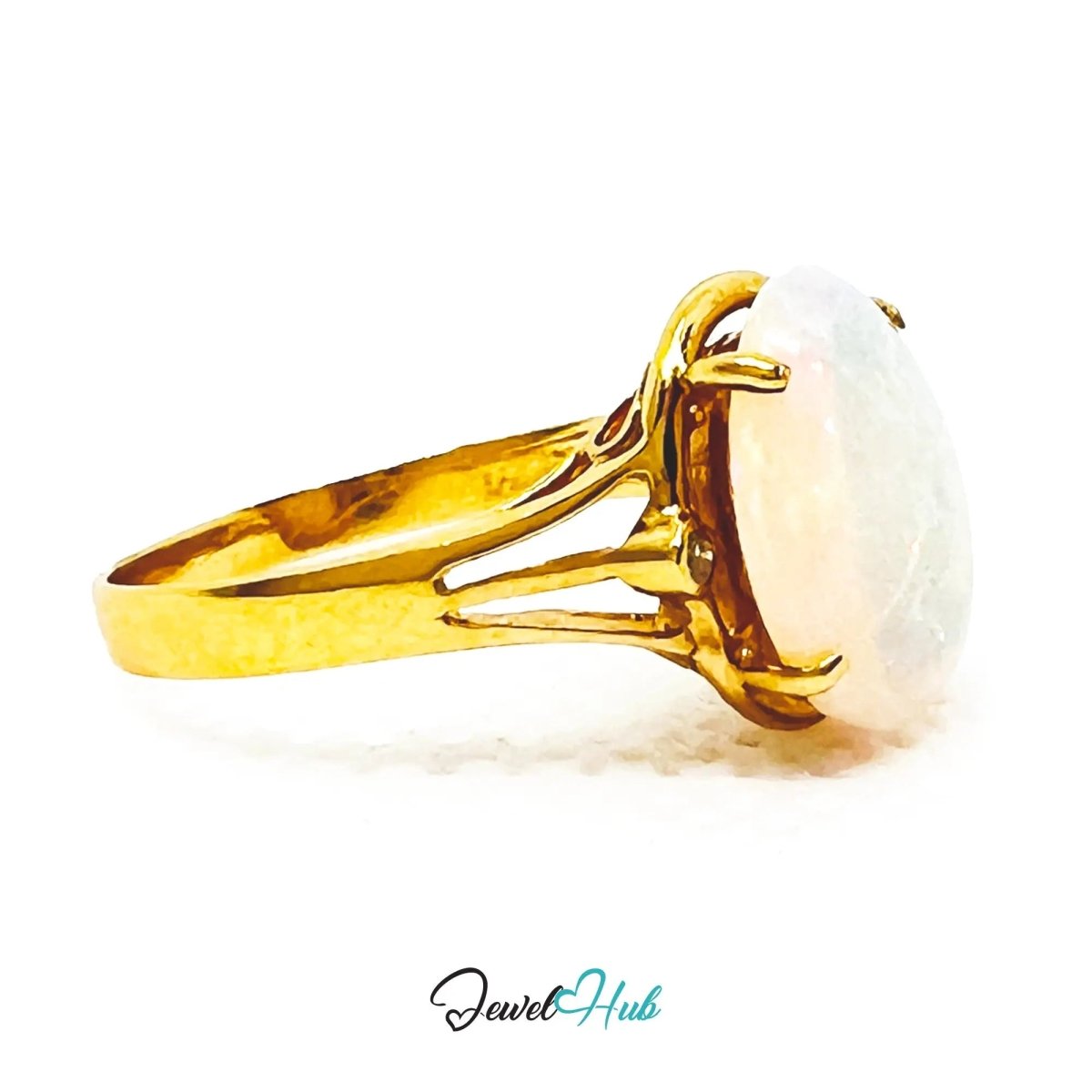 18K Gold Luxury Cabochon Cut Opal Ring – Hallmarked (750) | UK M US 6.5 | October Birthstone - JewelHub.co.uk