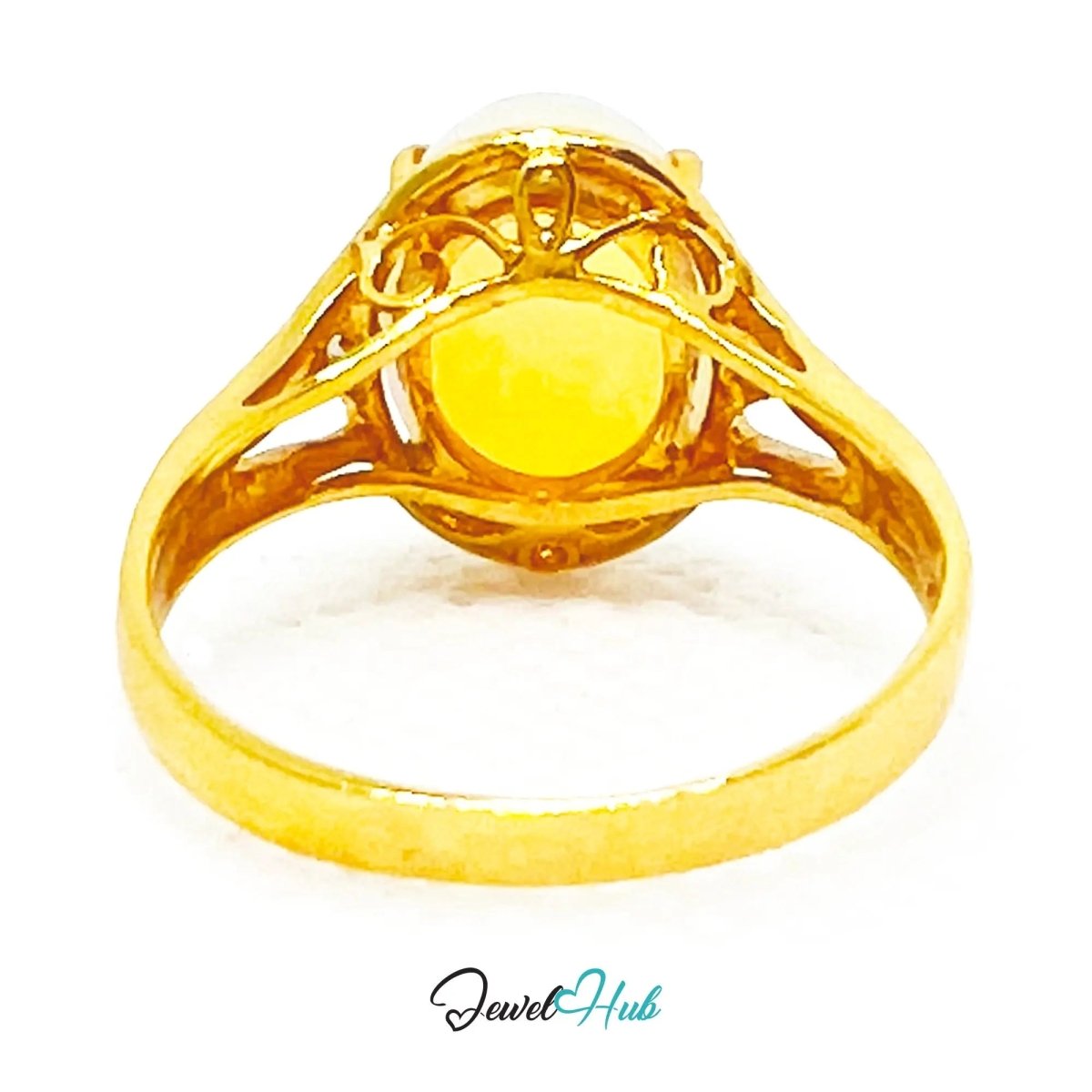 18K Gold Luxury Cabochon Cut Opal Ring – Hallmarked (750) | UK M US 6.5 | October Birthstone - JewelHub.co.uk