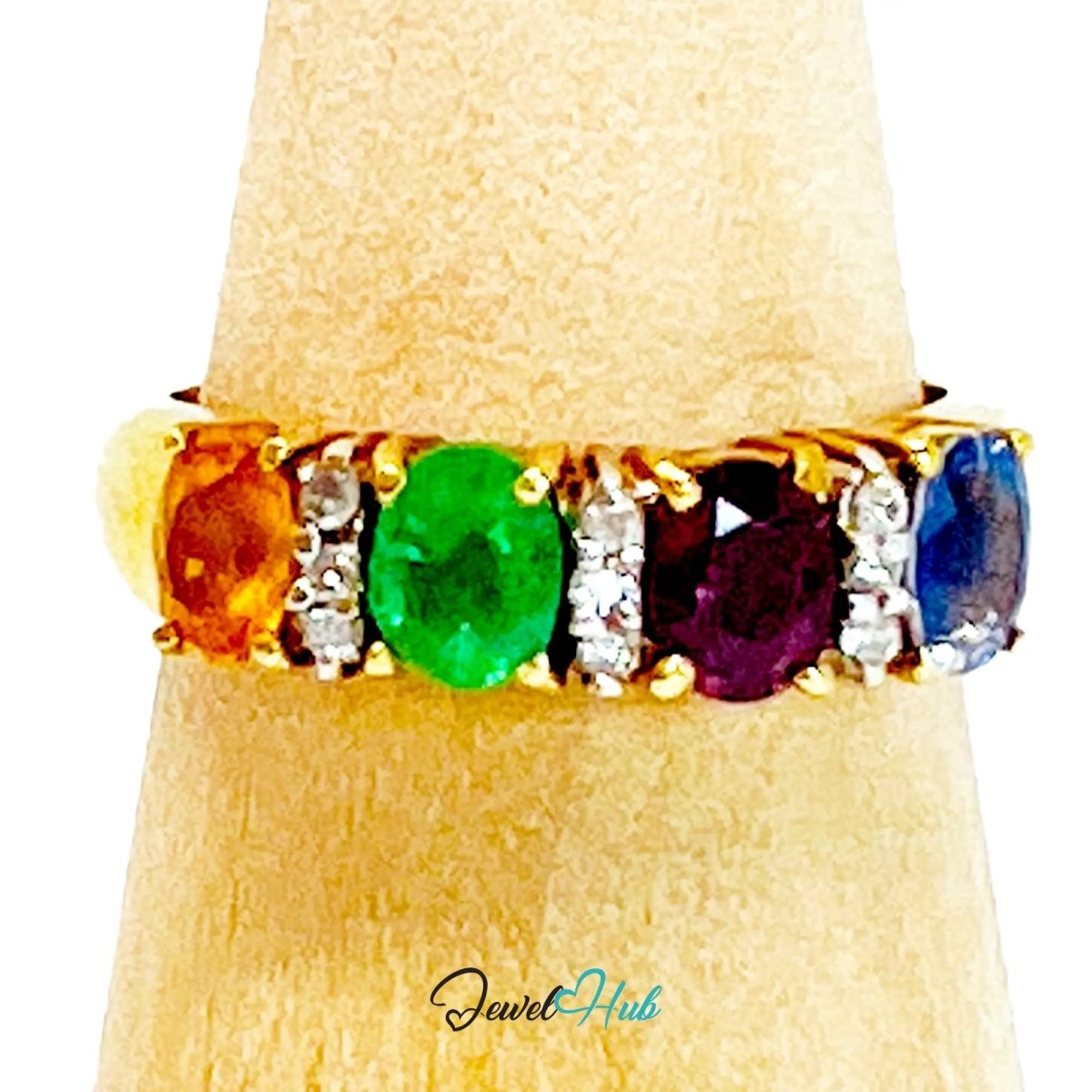 18K Gold Ring Hallmarked (750) Multi - colour Radiance Gemstones 2.2ct & Diamonds| UK P US 8 - JewelHub.co.uk