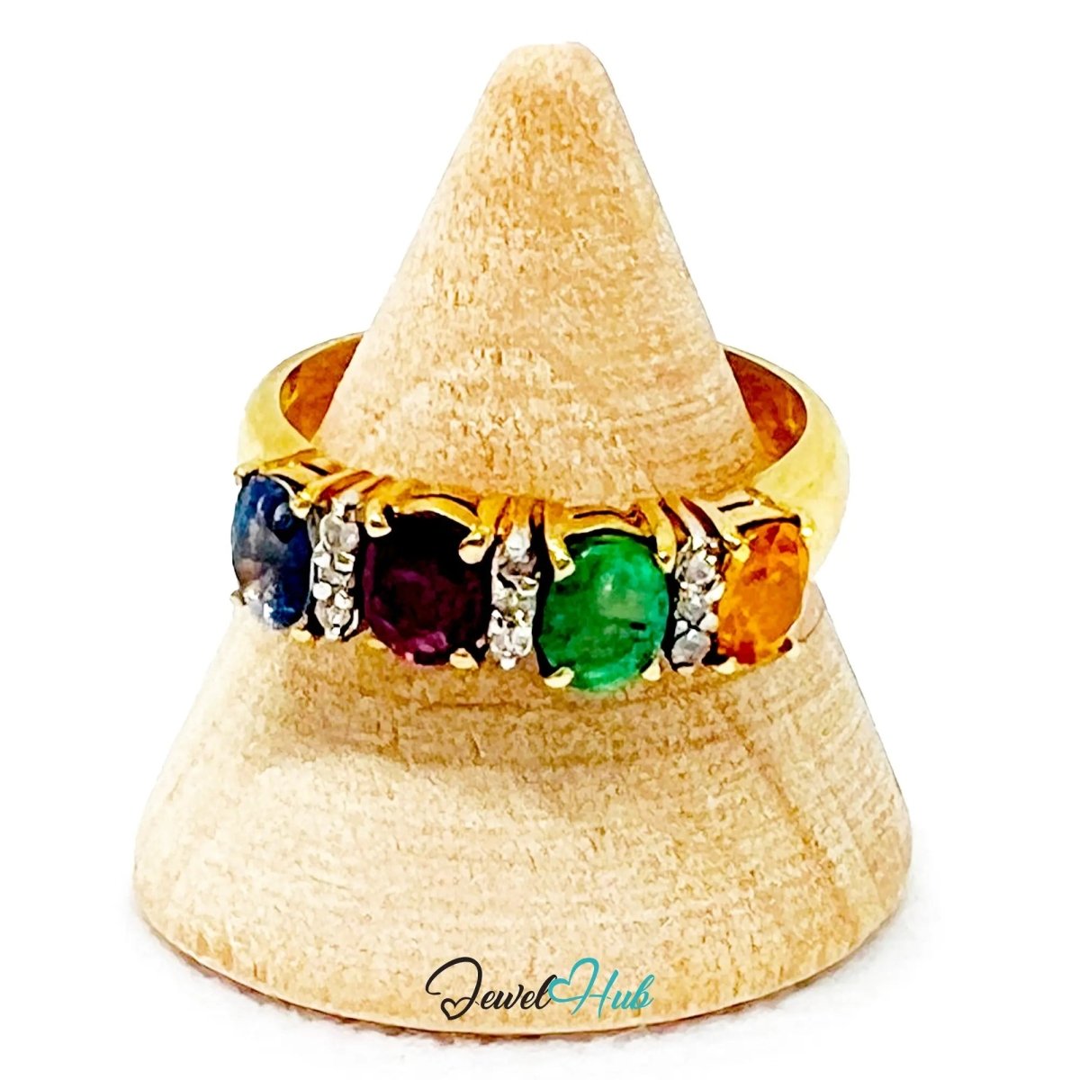 18K Gold Ring Hallmarked (750) Multi - colour Radiance Gemstones 2.2ct & Diamonds| UK P US 8 - JewelHub.co.uk