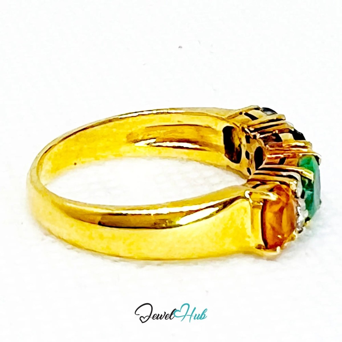18K Gold Ring Hallmarked (750) Multi - colour Radiance Gemstones 2.2ct & Diamonds| UK P US 8 - JewelHub.co.uk