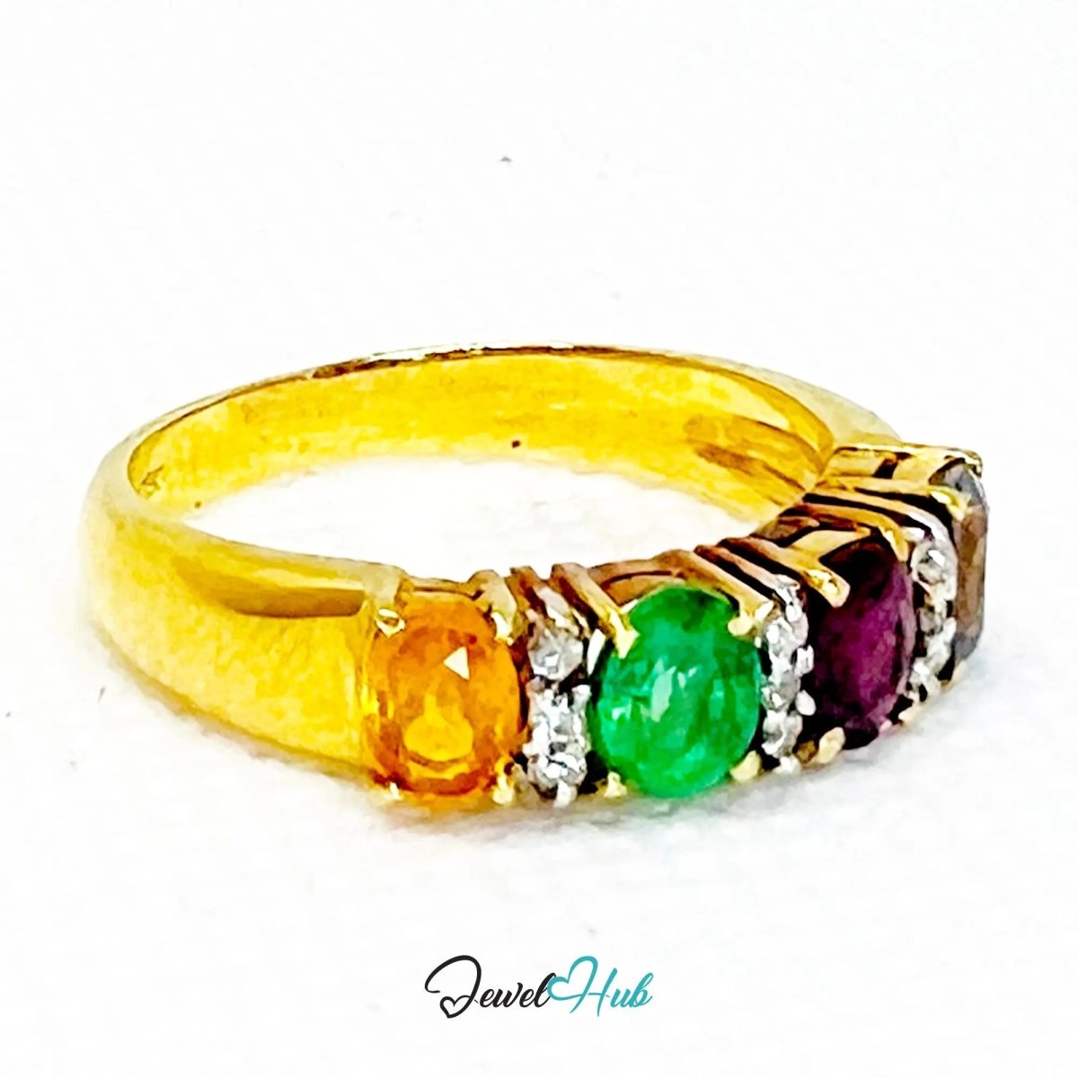 18K Gold Ring Hallmarked (750) Multi - colour Radiance Gemstones 2.2ct & Diamonds| UK P US 8 - JewelHub.co.uk