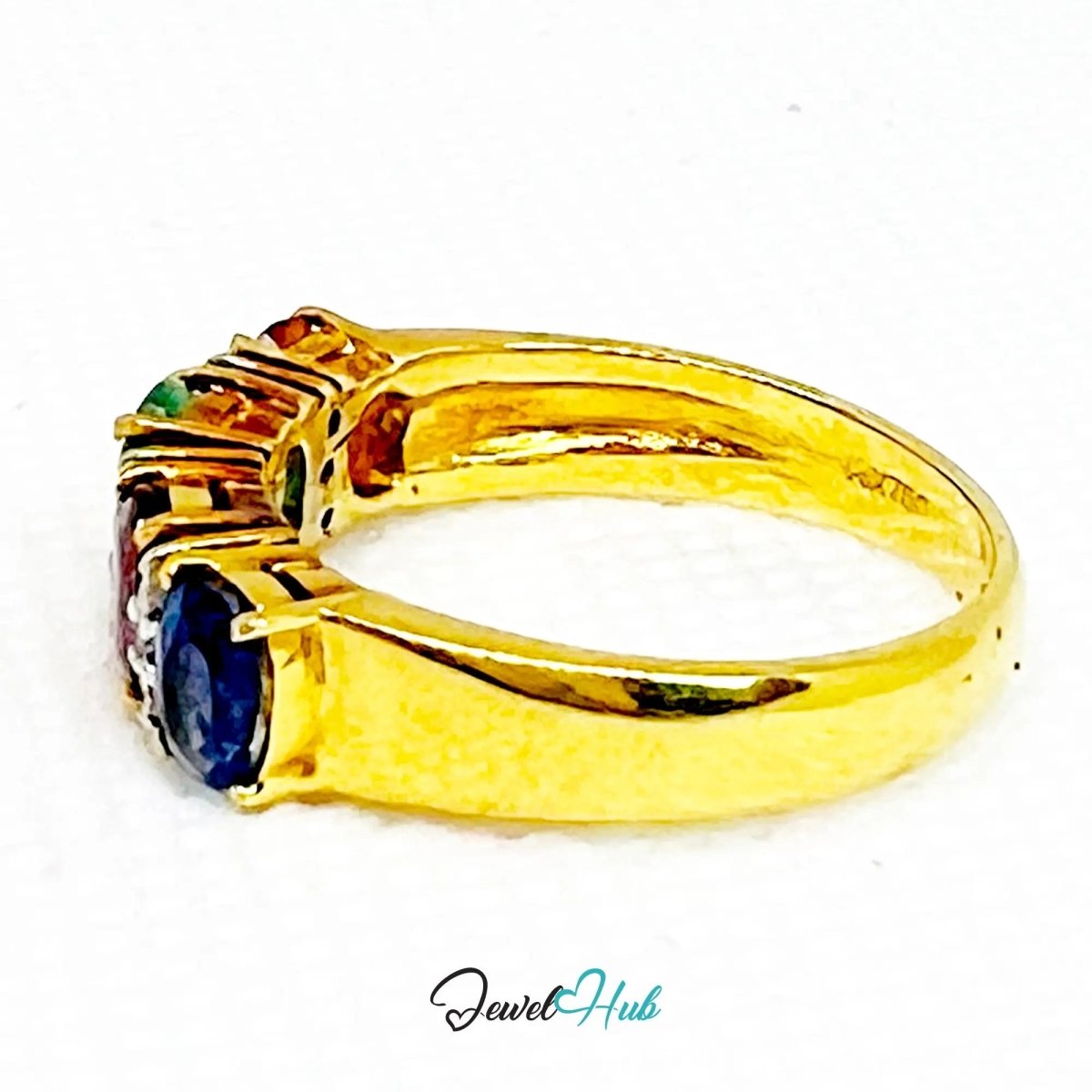 18K Gold Ring Hallmarked (750) Multi - colour Radiance Gemstones 2.2ct & Diamonds| UK P US 8 - JewelHub.co.uk
