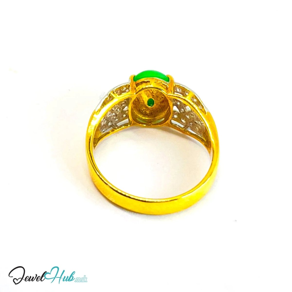 18K Gold Ring with Jade and Diamond · 1.75ct Diamonds · UK O · US 7.5 · Luxe Statement Band - JewelHub.co.uk