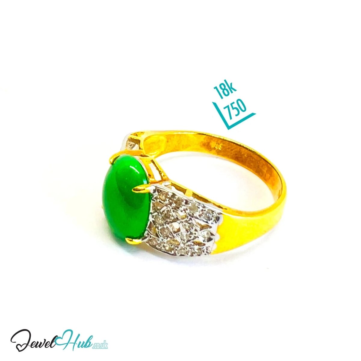 18K Gold Ring with Jade and Diamond · 1.75ct Diamonds · UK O · US 7.5 · Luxe Statement Band - JewelHub.co.uk