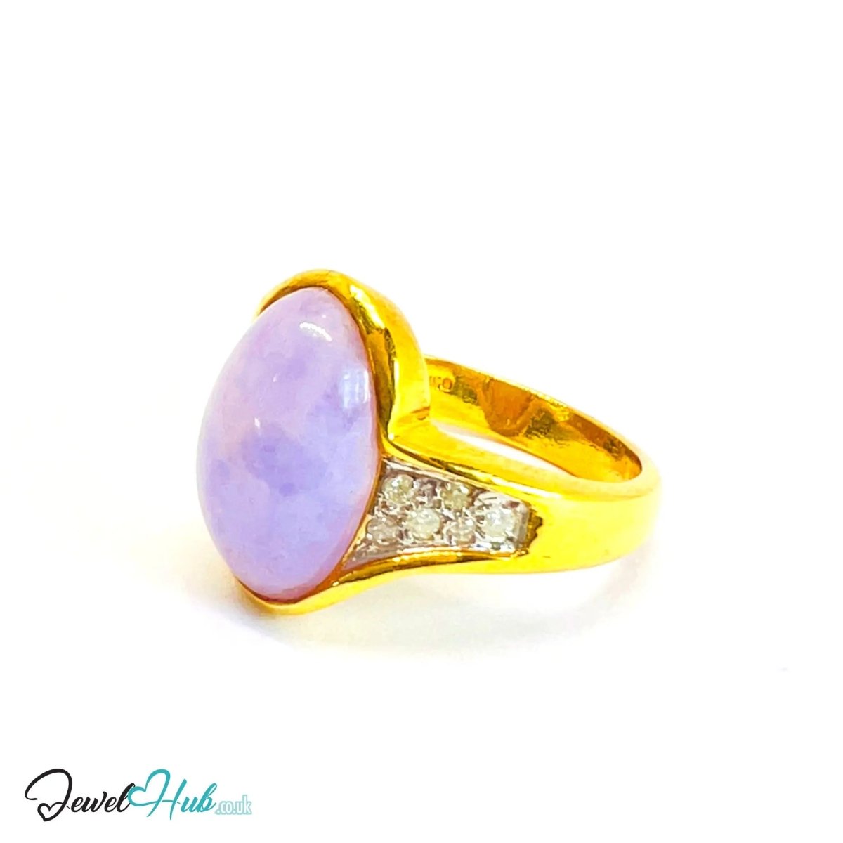 18K Gold RIng with Purple Jade & Diamond · Oval Jade · UK O · US 7.5 · Bezel - Set Statement Band - JewelHub.co.uk