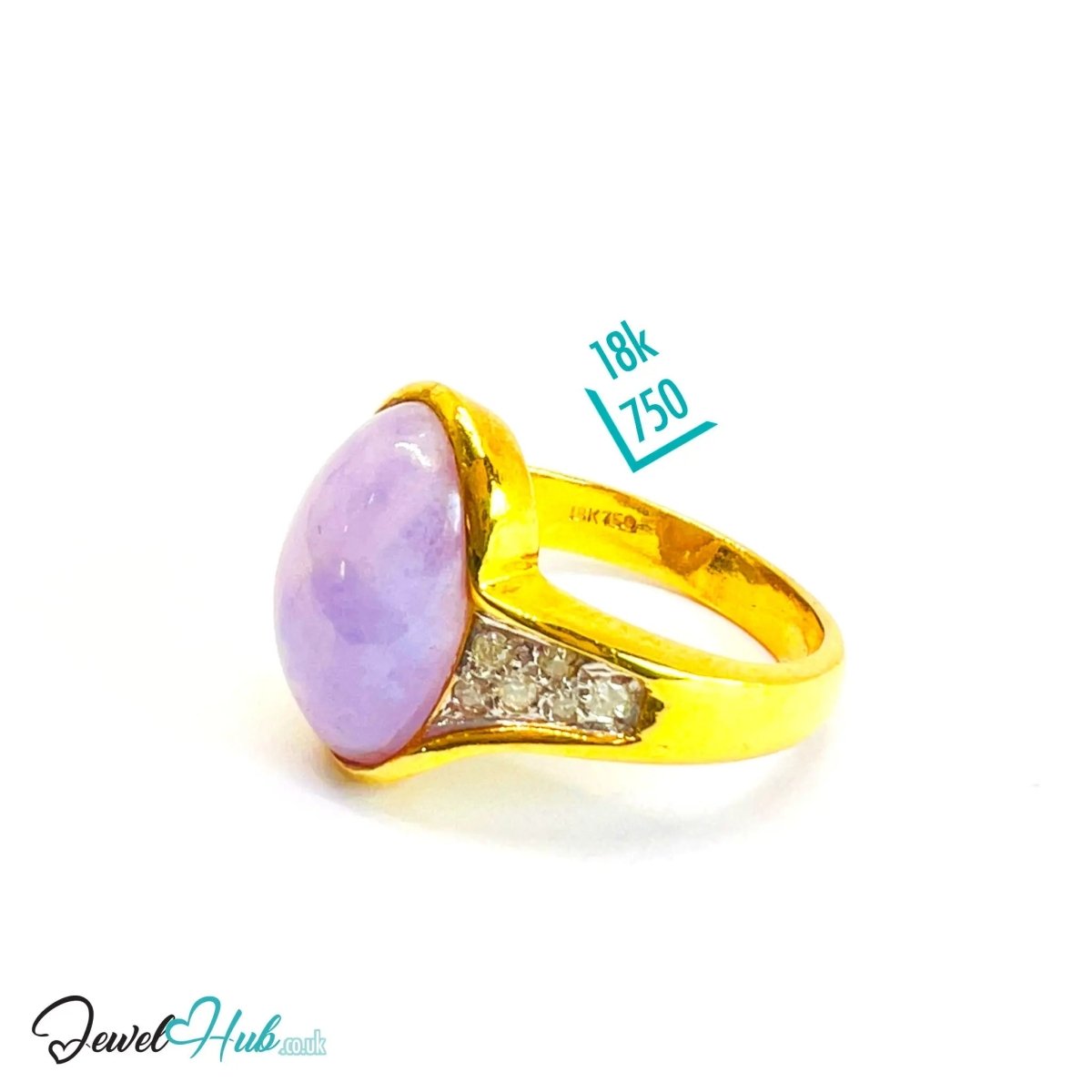 18K Gold RIng with Purple Jade & Diamond · Oval Jade · UK O · US 7.5 · Bezel - Set Statement Band - JewelHub.co.uk