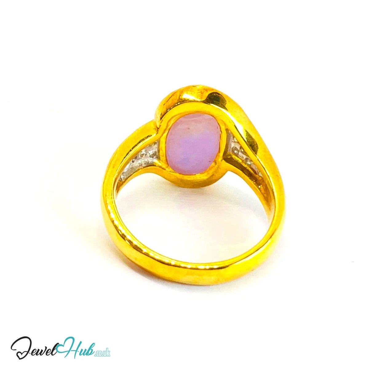 18K Gold RIng with Purple Jade & Diamond · Oval Jade · UK O · US 7.5 · Bezel - Set Statement Band - JewelHub.co.uk