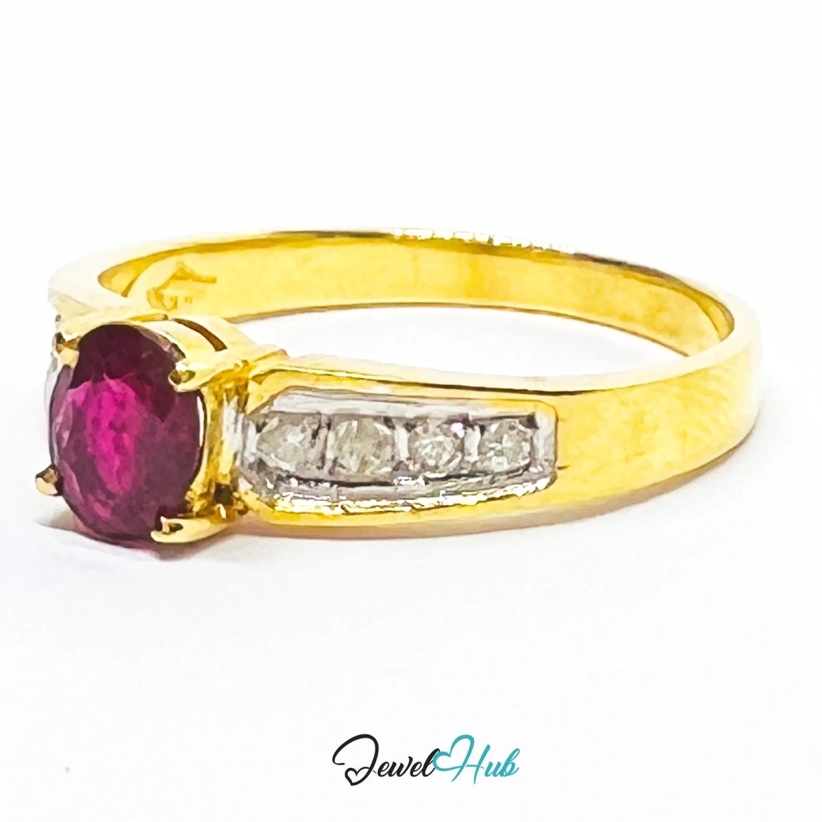 18K Gold Ruby Diamond Ring · UK L · US 6 · 8 Diamond Accents · 2.46g Total Weight - JewelHub.co.uk