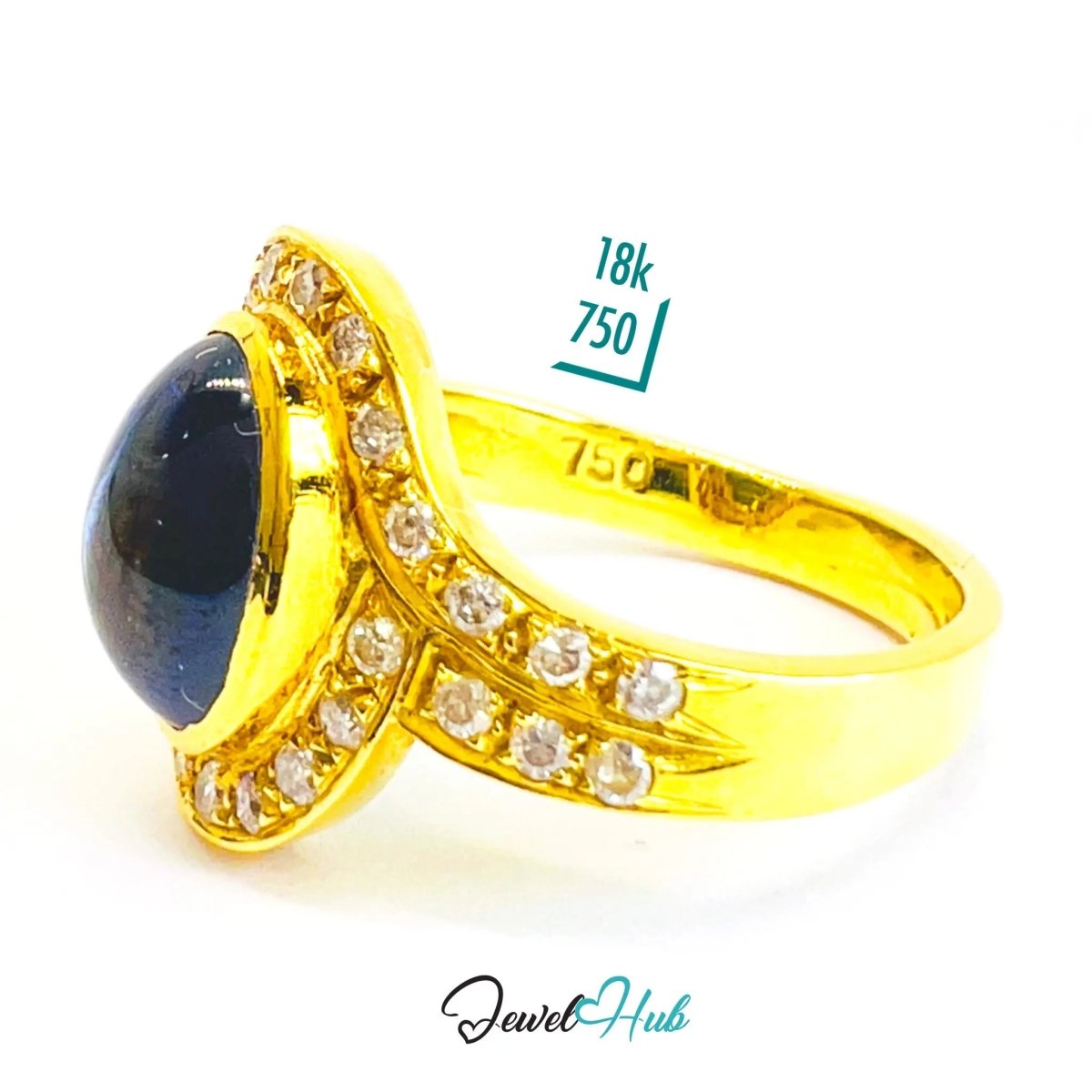 18K Gold Sapphire Diamond Ring · 2.2ct Oval Sapphire · UK N · US 7 · Halo Split Shank Design - JewelHub.co.uk
