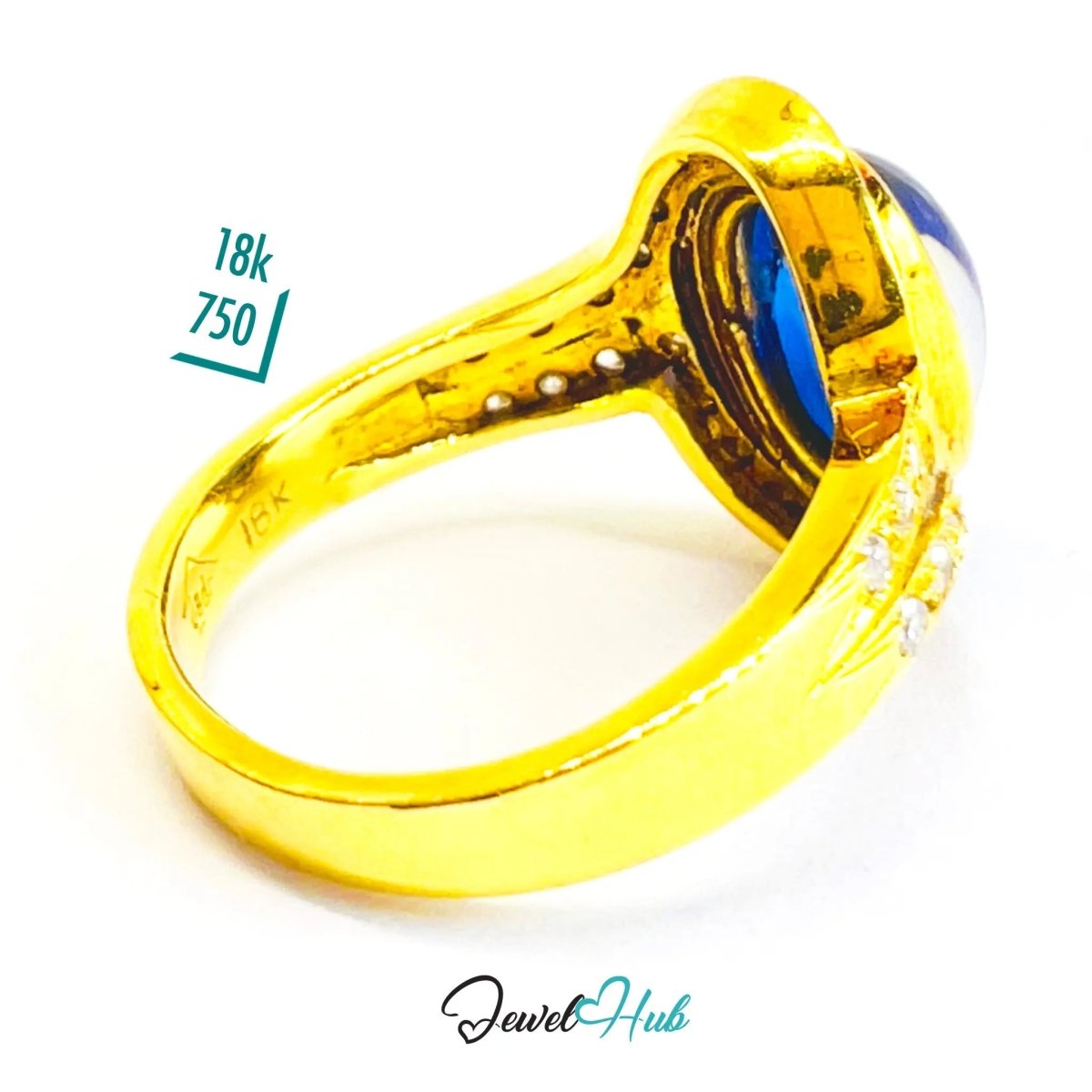 18K Gold Sapphire Diamond Ring · 2.2ct Oval Sapphire · UK N · US 7 · Halo Split Shank Design - JewelHub.co.uk
