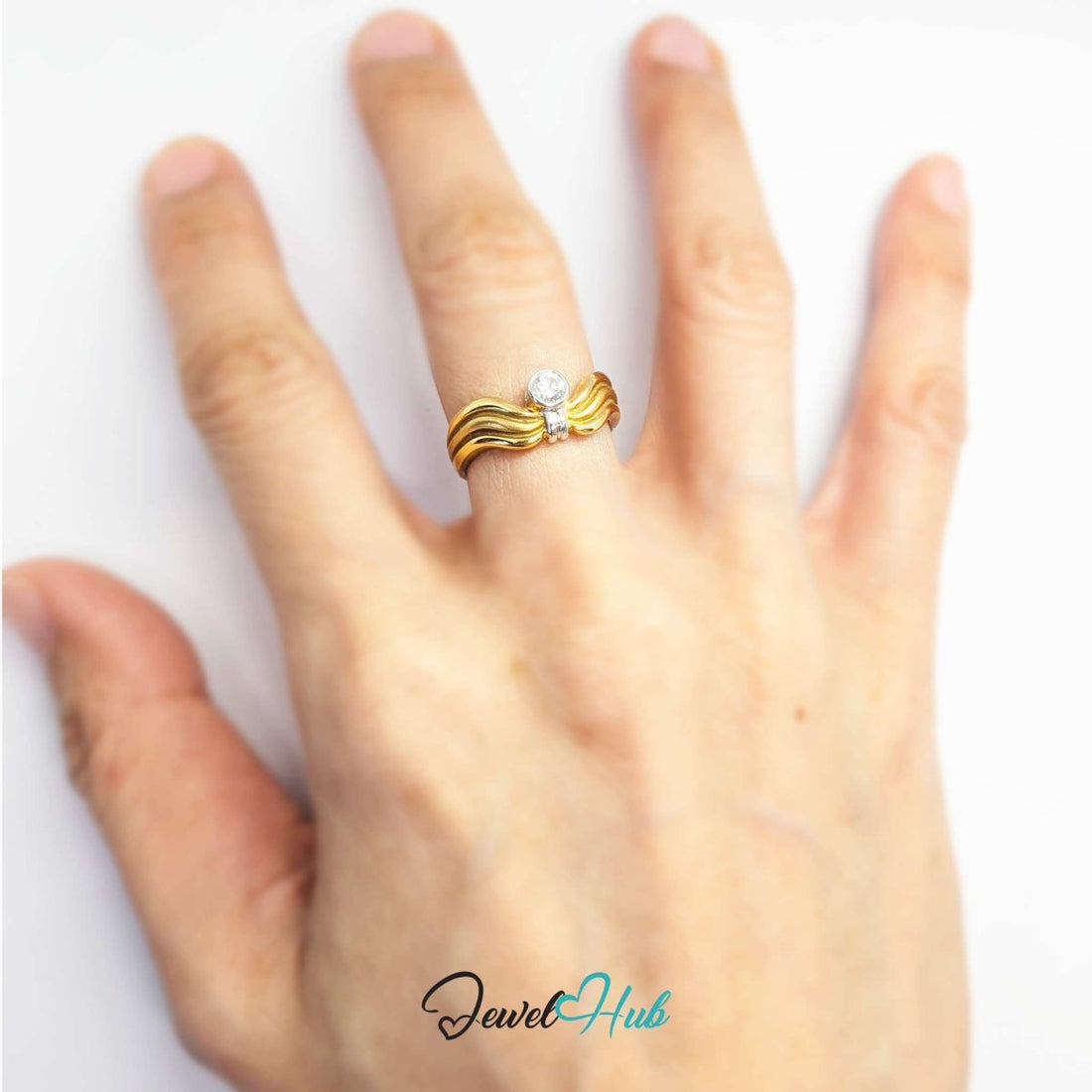 18K Two-Tone Gold Wave Natural Diamond Ring | 0.18ct - JewelHub.co.uk