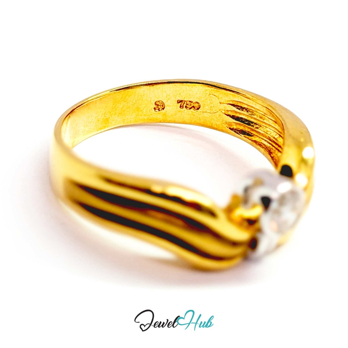 18K Two-Tone Gold Wave Natural Diamond Ring | 0.18ct - JewelHub.co.uk