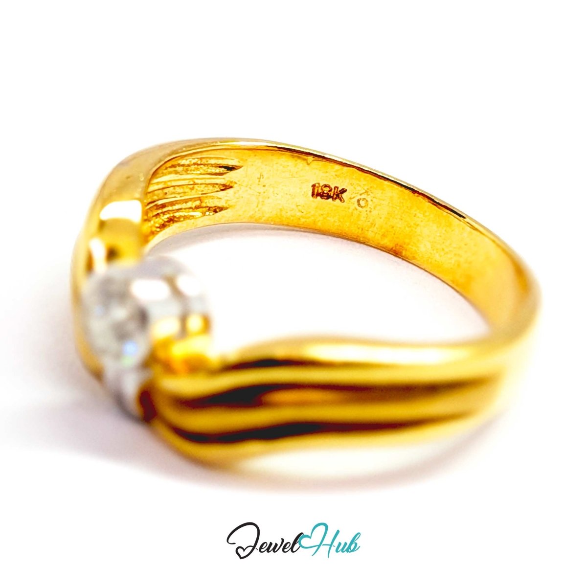 18K Two-Tone Gold Wave Natural Diamond Ring | 0.18ct - JewelHub.co.uk