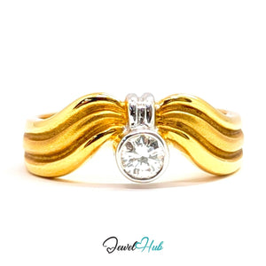 18K Two-Tone Gold Wave Natural Diamond Ring | 0.18ct - JewelHub.co.uk