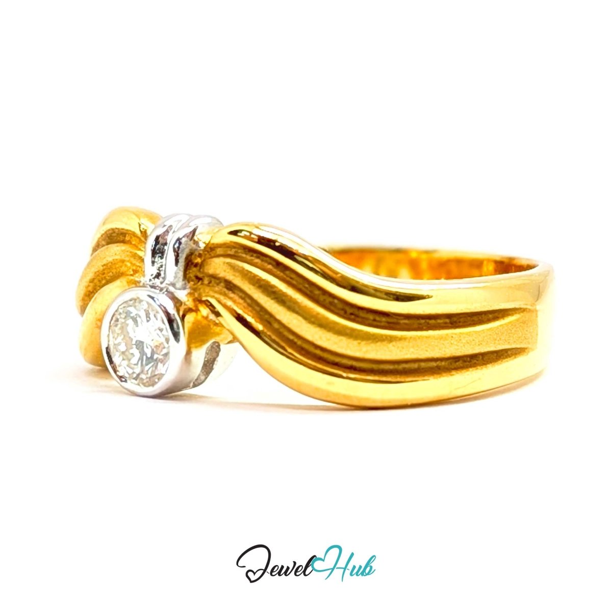 18K Two-Tone Gold Wave Natural Diamond Ring | 0.18ct - JewelHub.co.uk
