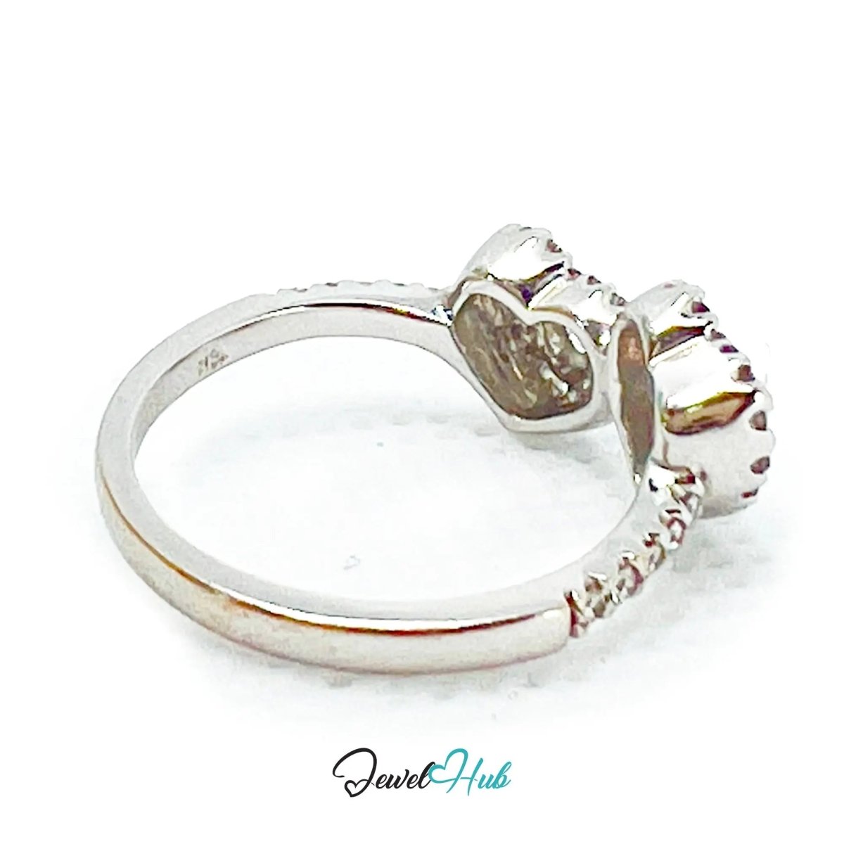18k White Gold Diamond Ring – Hallmarked (750) | UK M US 6.5 | Double Heart Pavé Design - JewelHub.co.uk
