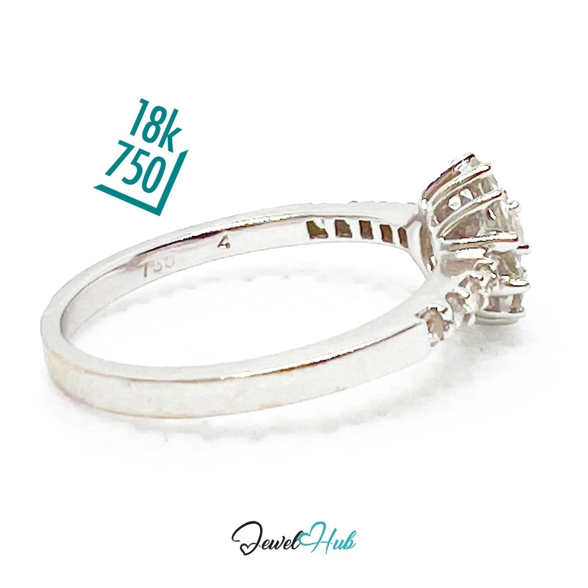 18k White Gold Diamond Ring – Hallmarked (750) | UK O US 7.5 | Floral Cluster Design - JewelHub.co.uk