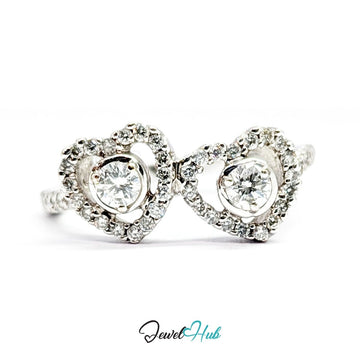 18K White Gold Double Heart Natural Diamond Ring | 0.75ct Est - JewelHub.co.uk